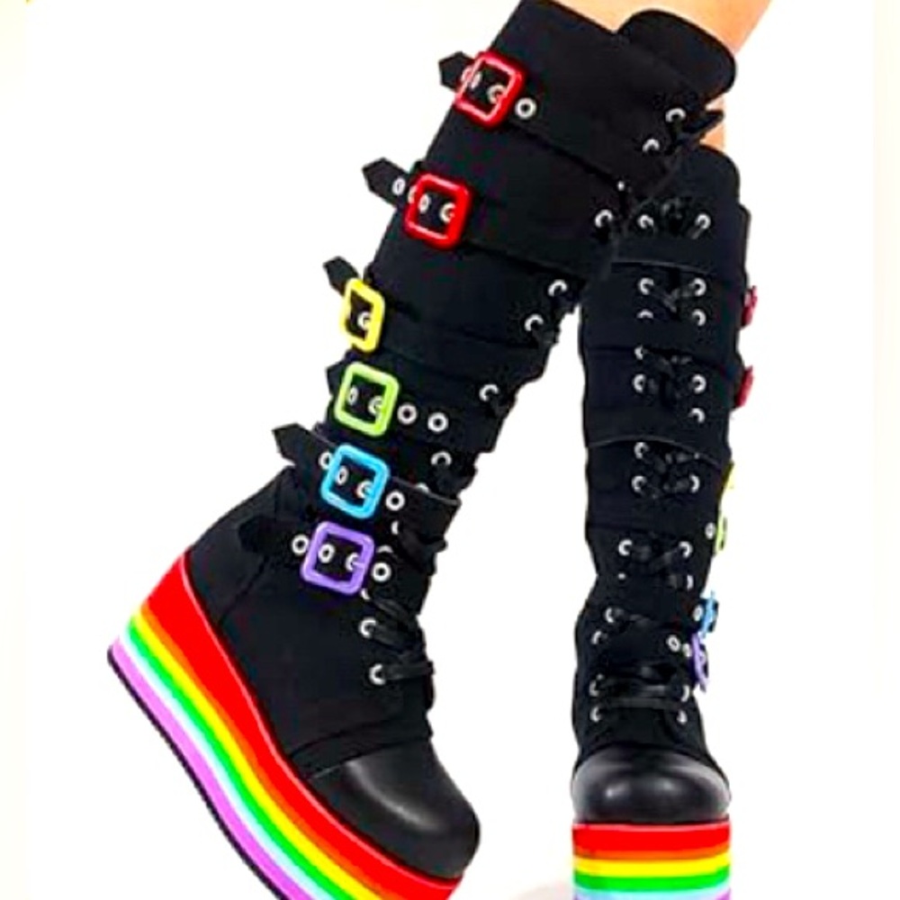 Rainbow Platform Gothic Lace-up vegan Boots
